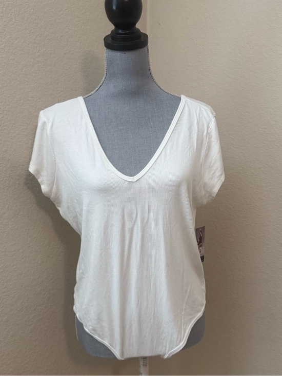 Sophia Vergara Tops - Women's White V-Neck Short Sleeve Bodysuit